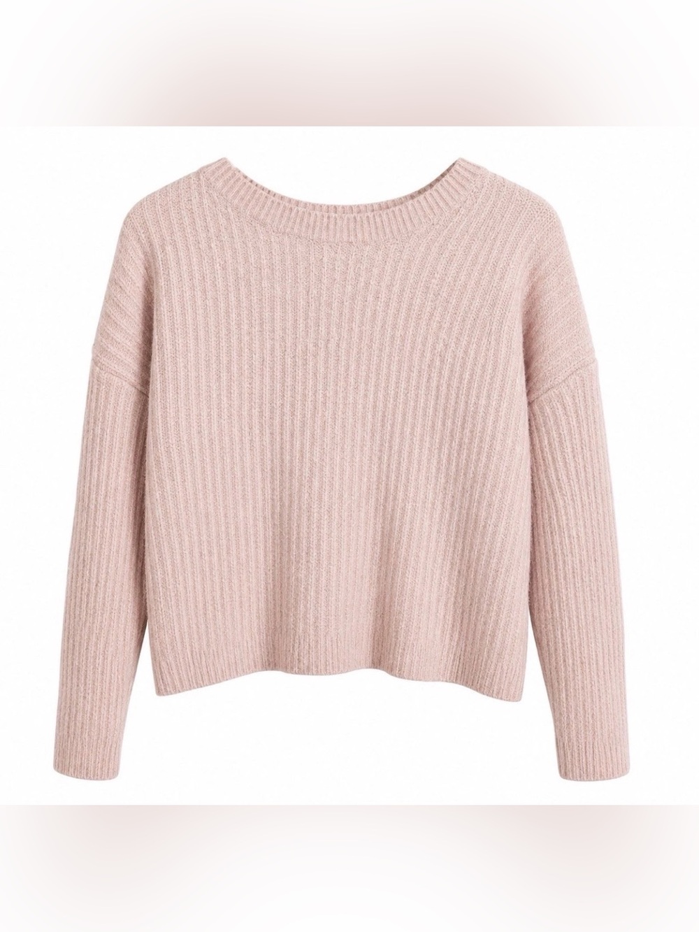 Vince Wool Cashmere Blend Sweater Large Blush Pink Ribbed Crew Neck Slit Hem - Picture 2 of 4